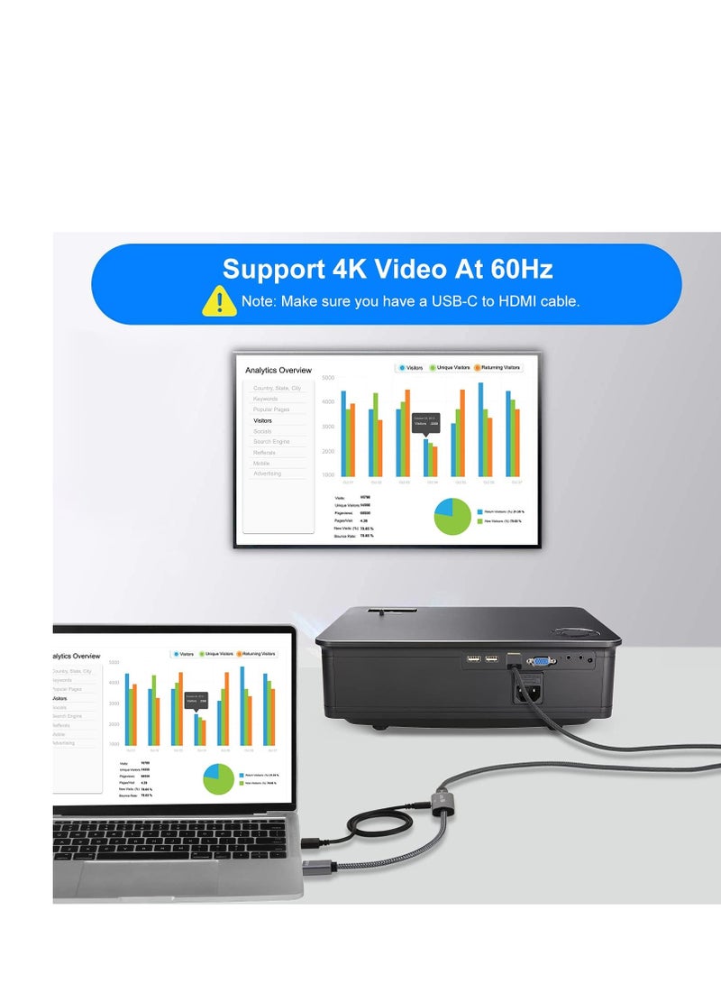HDMI Male to USB-C Female Cable Adapter with USB C Power Cable,Uni-Directional HDMI (source) to Type C 3.1 (display) Converter,4K 60Hz Thunderbolt 3 Adapter for MacBook Pro,Microsoft Surface,Nreal Air