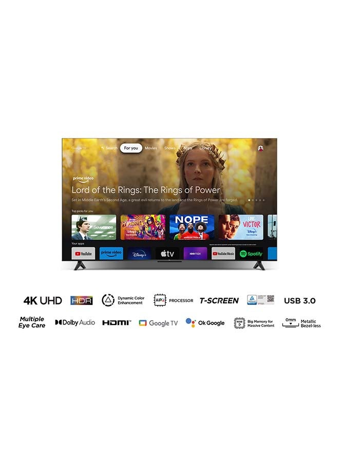 55 Inch 4K UHD Smart Google TV, HDR 10, Dolby Audio, Dynamic Color Enhancement, Metallic Bezel-less Design (2024 Model) 55P69B Black