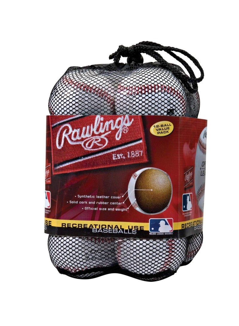 Rawlings | Official League Recreational Use Practice Baseballs | Youth | Bag of 12 | OLB3BAG12 | 12 Count