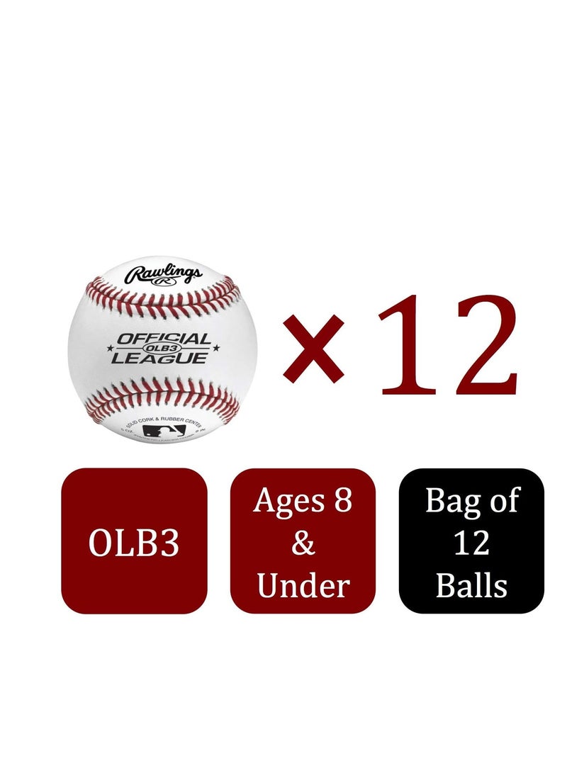 Rawlings | Official League Recreational Use Practice Baseballs | Youth | Bag of 12 | OLB3BAG12 | 12 Count