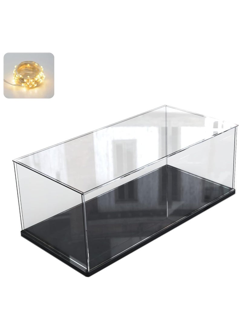 Clear Acrylic Display Case for Lego 21317 10295 Collectibles, Assemble Box Dustproof Protection with Black Wood-Plastic Base & String Light 15.7x7.9x7.9inch