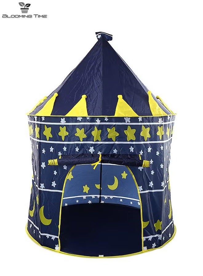 Star And Moon Pattern Yurt Tent, Indoor And Outdoor Game House, Dream Castle, Dark Blue