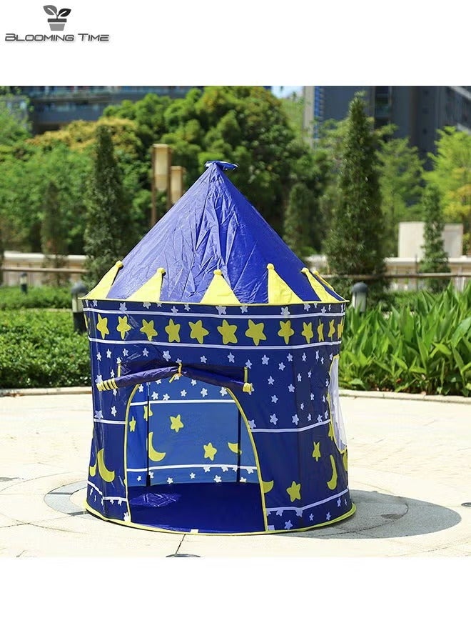 Star And Moon Pattern Yurt Tent, Indoor And Outdoor Game House, Dream Castle, Dark Blue