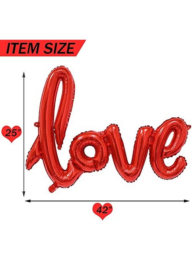 Large Red Love Foil Balloons Banner42 Inch Mylar Foil Letters Balloons Reusable Material For Romantic Valentine'S Day Wedding Bridal Shower Anniversary Engagement Party Decorations