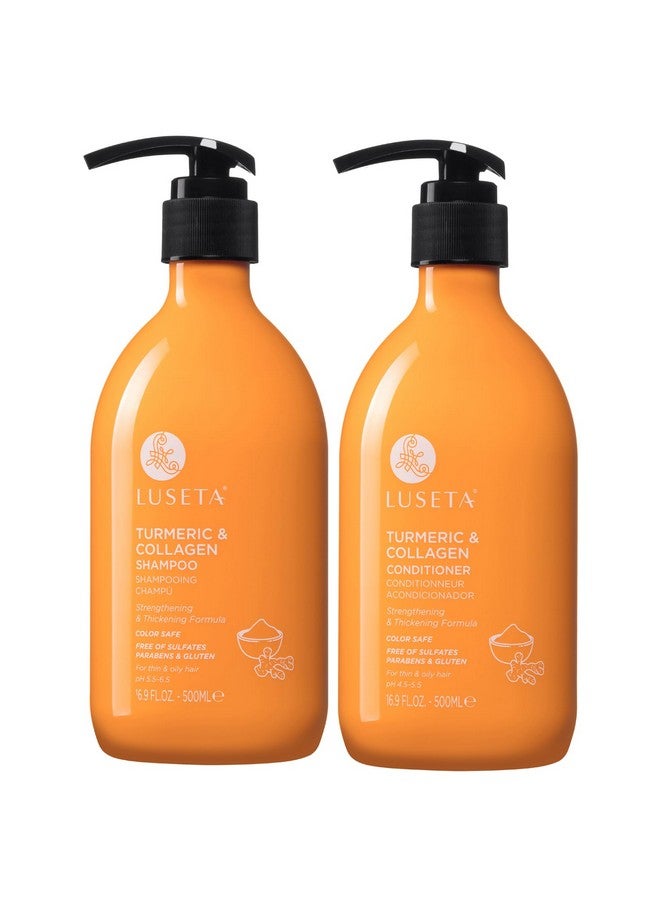 Luseta Shampoo And Conditioner Set For Hair Growth With Turmeric & Collagen Hair Thickening Volumizing Shampoo For Thin Or Oil Hair Sulfate And Parabens Free 2X16.9Oz