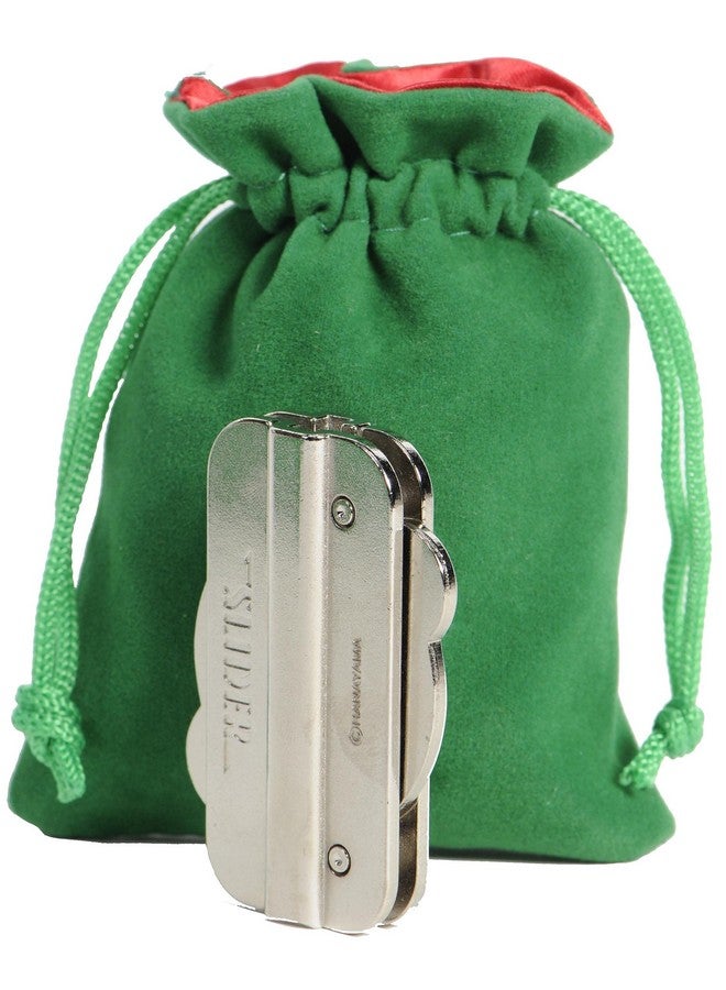 Slider Hanayama Level 3 Puzzle With Green Velveteen/Red Satin Drawstring Pouches Bundled Together