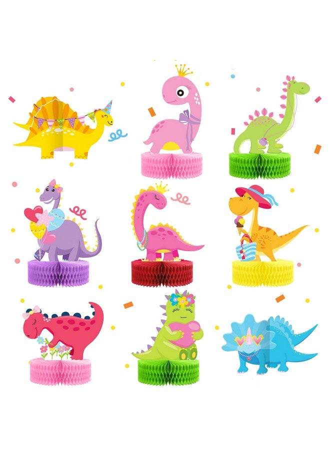 9 Pcs Dinosaur Party Honeycomb Centerpieces Girls Dinosaur Center Piece For Table Decorations 3D Table Toppers Birthday Party Supplies For Baby Shower Decor Props