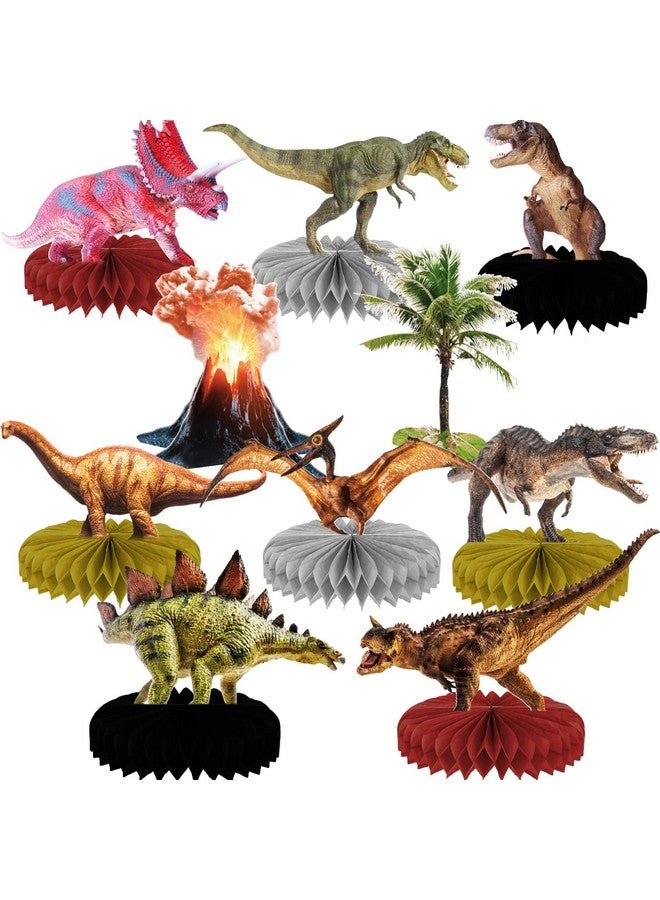 10 Pcs Dinosaur Centerpieces For Birthday Party 3D Dino Honeycomb Table Decorations Dinosaur Safari Jungle Animal Theme Baby Shower Table Paper Topper Stand Decor For Boys Girls Kids