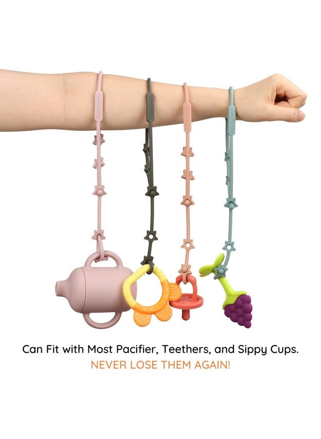 Toy Straps For Baby Adjustable Stretchable Sippy Cup Straps Sippy Bottles Or Pacifier To Stroller Highchair Car Seat Hanging Basket (4Pack Midnight Blue/Ether/Deep Lilac/Mauve)