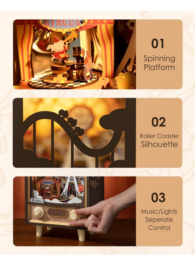 3D Wooden Puzzles For Adults Diy Book Nook Kit 16 Ferris Wheel Music Box Model Building Set With Led Crafts For Adults Gifts For Girls Boys (Sunset Carnival)