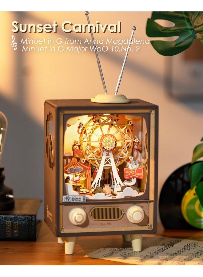 3D Wooden Puzzles For Adults Diy Book Nook Kit 16 Ferris Wheel Music Box Model Building Set With Led Crafts For Adults Gifts For Girls Boys (Sunset Carnival)