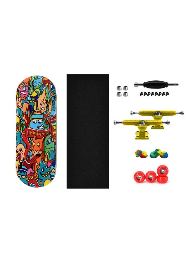 Complete Fingerboard Bubble Bushings & Monsters Edition Premium Heat Transfer Graphic Pro Shape & Size Bearing Wheels Pro Trucks 61A Pro Duro Bushings 32Mm X 97Mm Deck