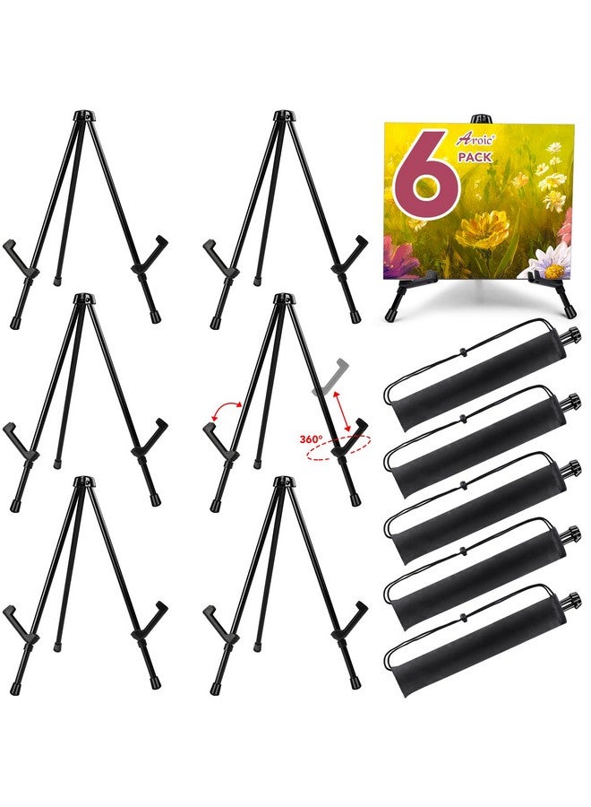 14'' Tabletop Instant Display Easel 6 Pack Black Small Steel Portable & Adjustable Collapsible Table Tripod Easels Stand For Canvas Paintings Signs Posters Event Signs With 6 Storage Bags