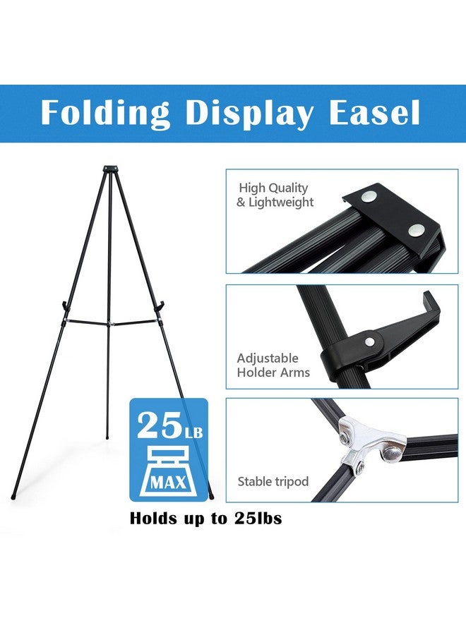 66 High Black Aluminum Display Easel Stand Large Adjustable Height Presentation Stand Portable Tripod Holding Signs Posters And Whiteboards Up To 25Lbs