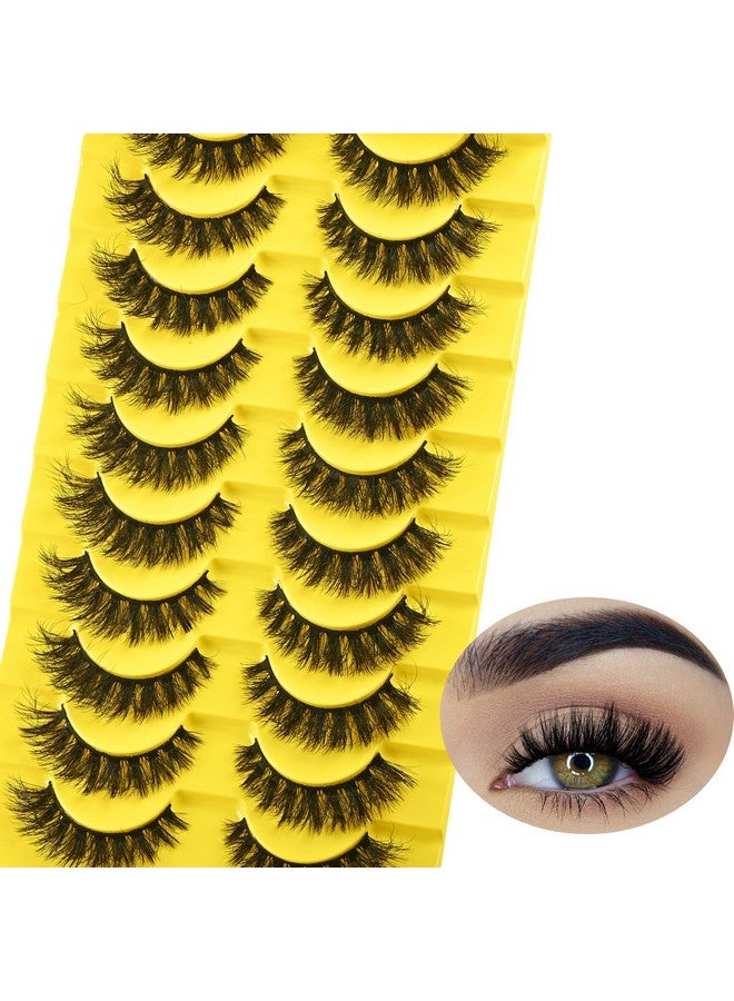 False Eyelashes Short Lashes Full Mink Lashes 10 Pairs Fluffy Cat Eye Strip Eyelash Wispy Volume Lash Pack Fake Eye Lash Natural Look (A14Mm Cat Eye)