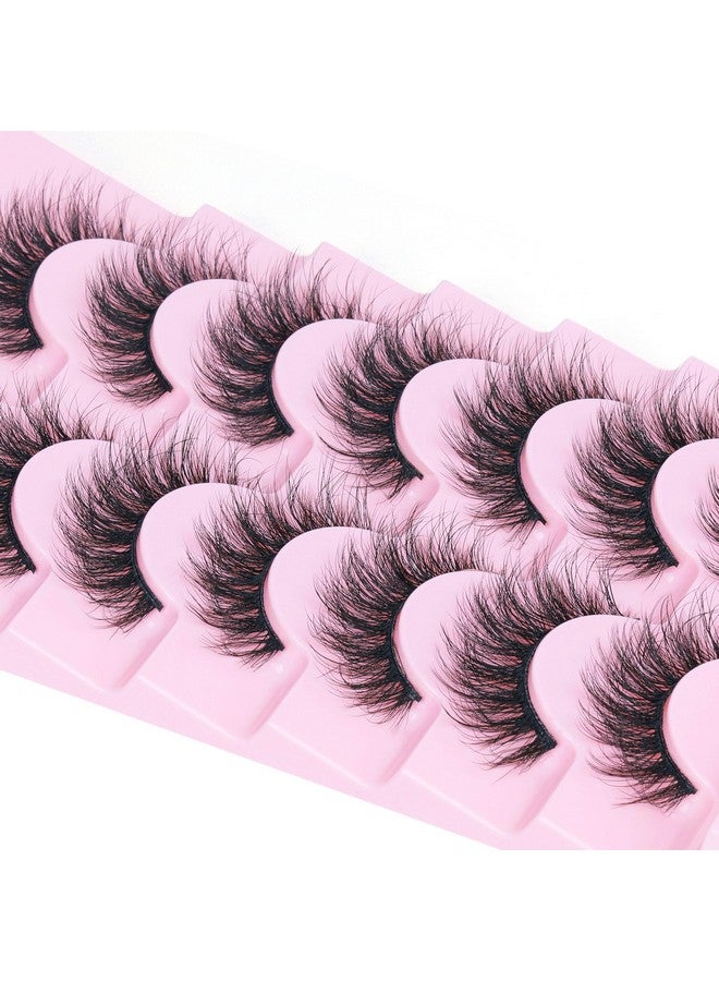 Wispy False Eyelashes Natural Look Short Mink Lashes Fluffy Curly 3D Faux Mink Eyelashes 7 Pairs Pack