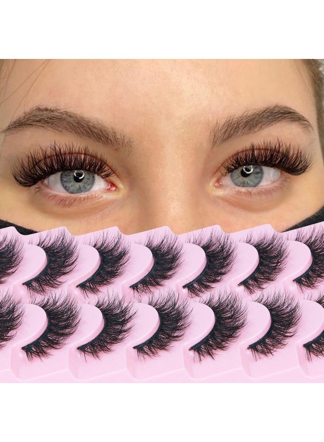 Wispy False Eyelashes Natural Look Short Mink Lashes Fluffy Curly 3D Faux Mink Eyelashes 7 Pairs Pack