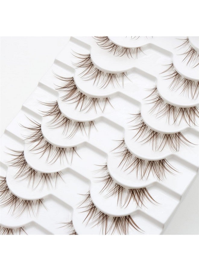 10 Pairs Brown Lashes Clear Band Brown Manga Lashes Japanese Anime Cosplay Brown Eyelashes Asian False Eyelashes Natural Look Like Individual Clusters(A02Brown Cat Eye Lashes 813Mm)