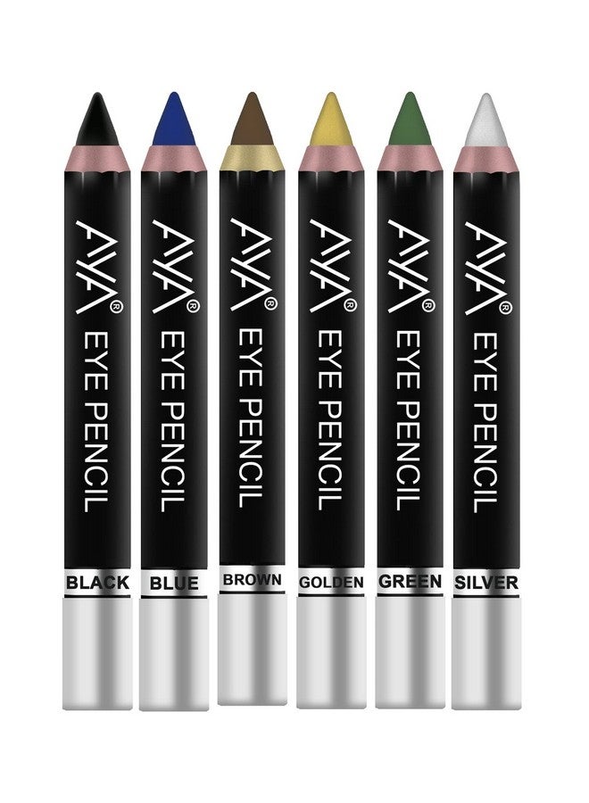 Eye Pencil For Kajal/Eyeliner Set Of 6 (Black Blue Brown Green Golden And Silver)