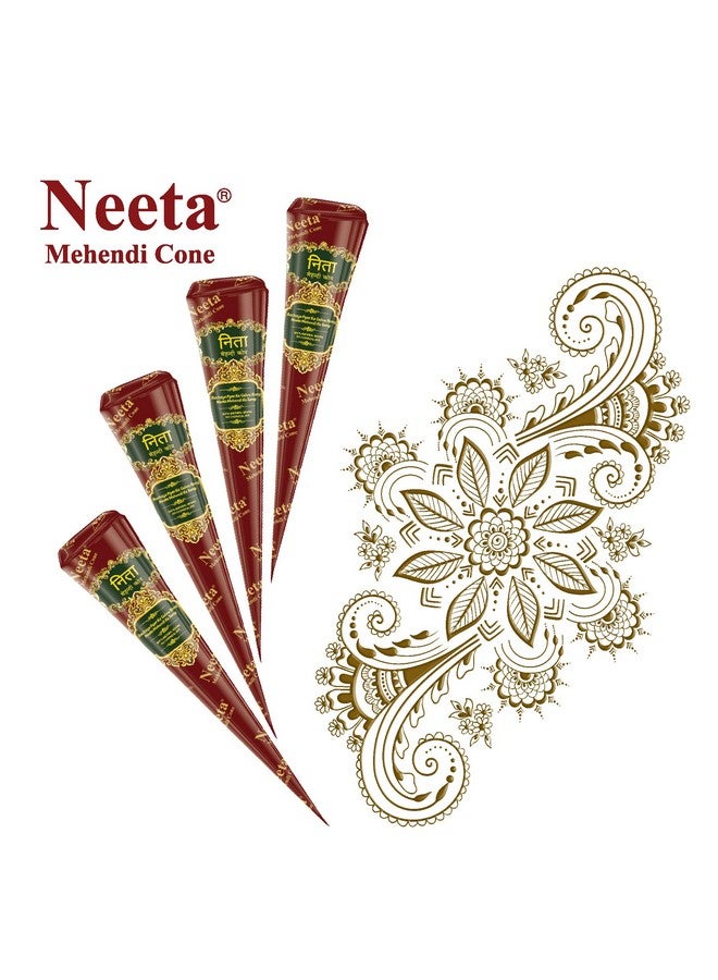 Mehendi Cones For Hand 4 Pc In 1 Box (Pack Of 7) Bridal Mehndi Cones Natural Mehendi Cone For Wedding Hand Designing Reddish Brown Color Long Lasting Niddle Cones For Women