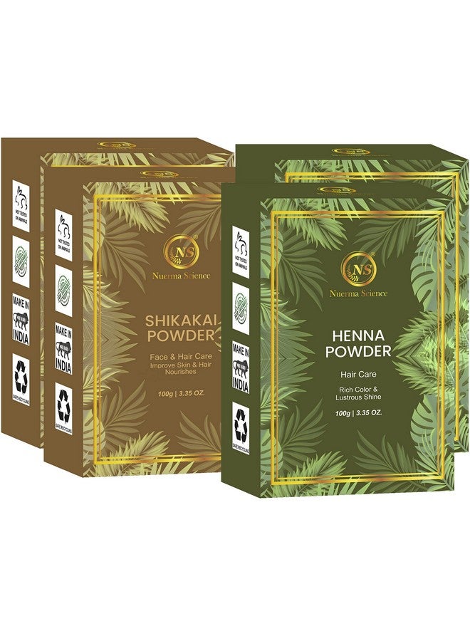 Henna & Shikakai Powder Natural Organic For Deep Cleansing Hair/Scalp And Provide Soft Silky Black Strong Healthy Hair (100 Gm Each Pack Of 4) 400 Gm