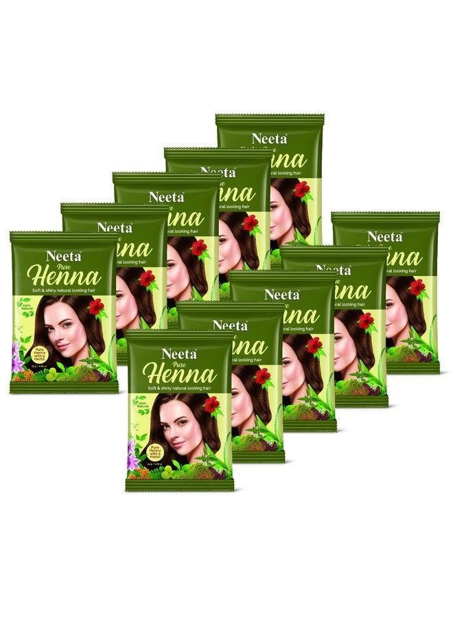 Pure Henna Powder For Hair With 9 Natural Herbs 25G (Pack Of 10) 100% Natural Henna Mehndi For Soft & Shiny Natural Looking Hair