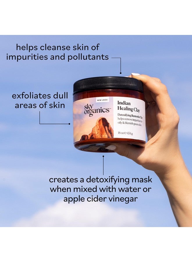Indian Healing Clay With Detoxifying Bentonite Clay For Face 100% Pure To Detoxify Purify & Cleanse 16 Oz.