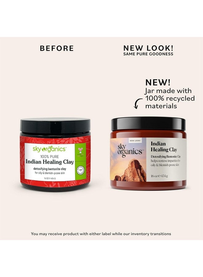 Indian Healing Clay With Detoxifying Bentonite Clay For Face 100% Pure To Detoxify Purify & Cleanse 16 Oz.