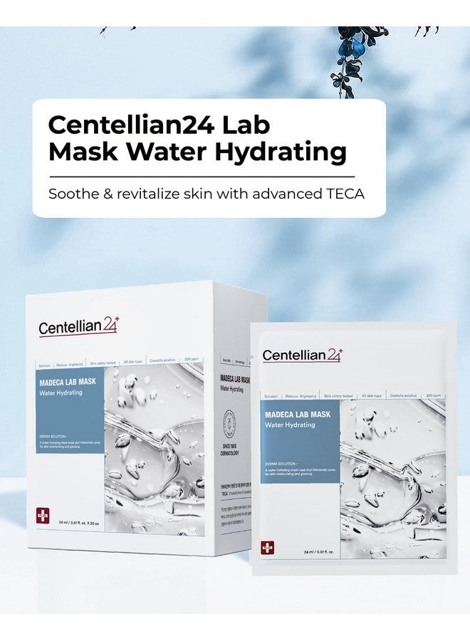 Madeca Mask (Water Hydrating 20Pc) Face Mask Sheet For Deep Hydration Sun Damage With Centella Asiatica Teca Niacinamide Ceramide. Korean Skin Care For Men Women By Dongkook.