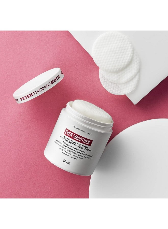Even Smoother Glycolic Retinol Resurfacing Peel Pads Glycolic Acid Facial Peel With Retinol For Uneven Texture And Tone 60 Ct.