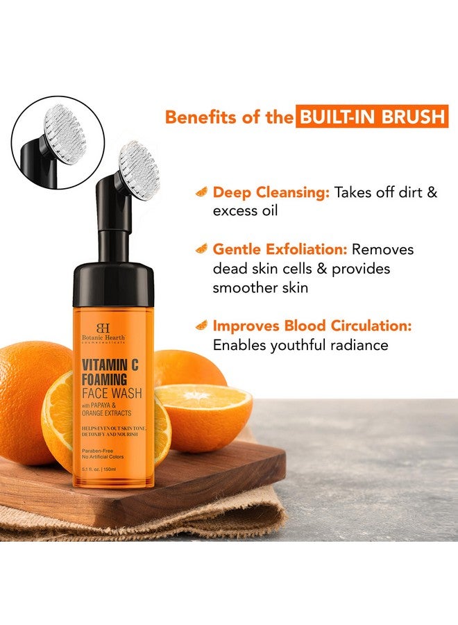 Vitamin C Foaming Face Wash With Papaya & Orange Extracts Builtin Silicone Brush Cleansing & Glowing Skin Paraben & Sulphate Free Face Cleanser For Women & Men 5.1 Fl Oz