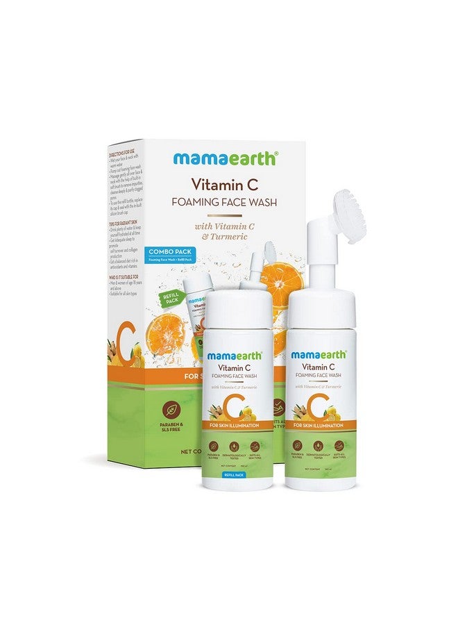 Vitamin C Foaming Face Wash With Brush Combo Pack With Refill For Skin Illumination 150 Ml + 150 Ml