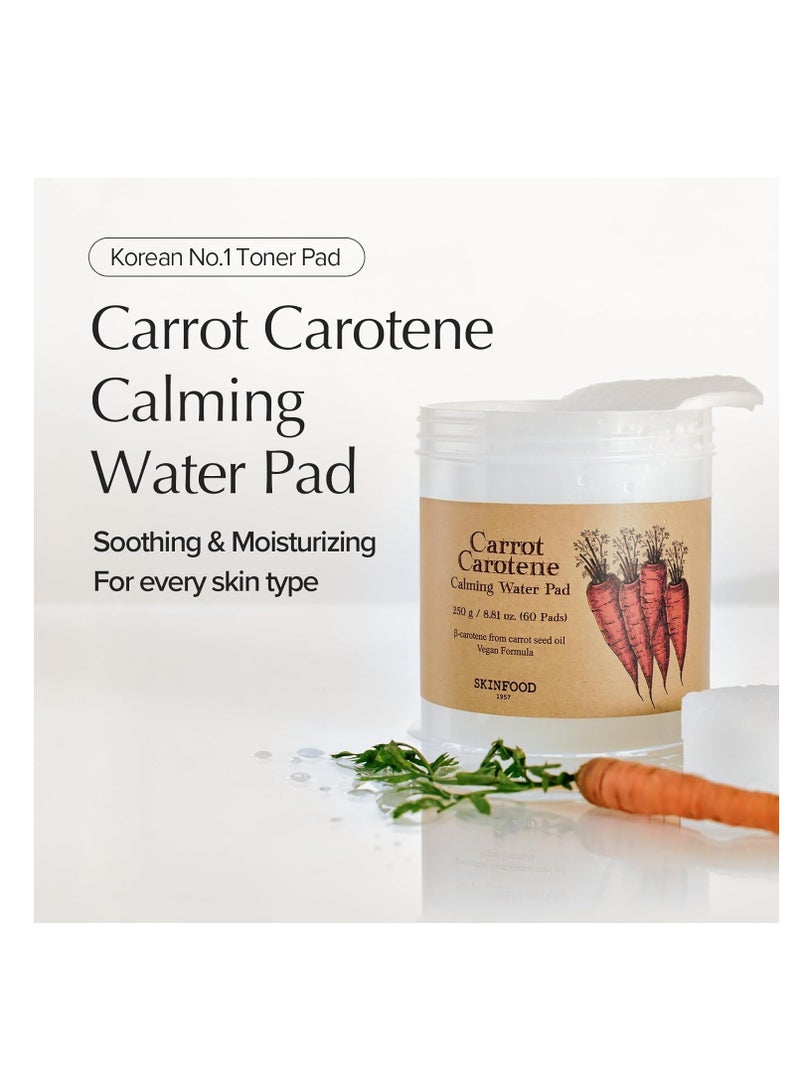 SKINFOOD Carrot Carotene Calming Water Pad 250g (8.81 oz.) 60 Sheets- Redness Relief Soothing Facial Toner Pads for Sensitive Skin