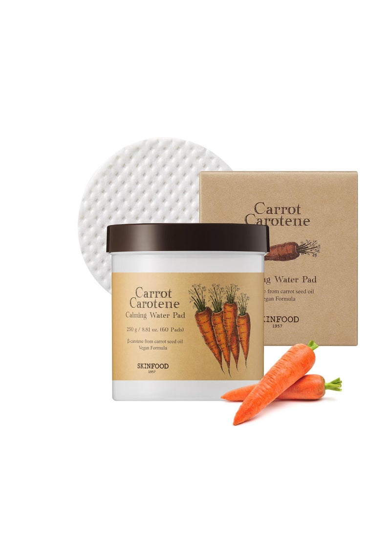 SKINFOOD Carrot Carotene Calming Water Pad 250g (8.81 oz.) 60 Sheets- Redness Relief Soothing Facial Toner Pads for Sensitive Skin