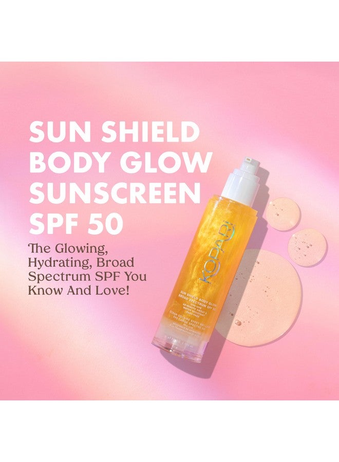 Sun Shield Body Glow Spf 50 Uv Protection Sheer Sunscreen Gold Shimmer Mica Sweat And Water Resistant Antioxidant Vitamin E Vegan Cruelty Free Pack Of 2