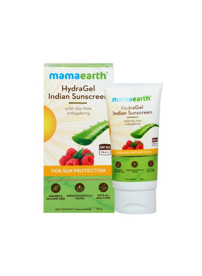 Hydragel Indian All Skin Type Sunscreen Spf 50 & Pa++++ With Aloe Vera & Raspberry For Sun Protection 50G Pack Of 2