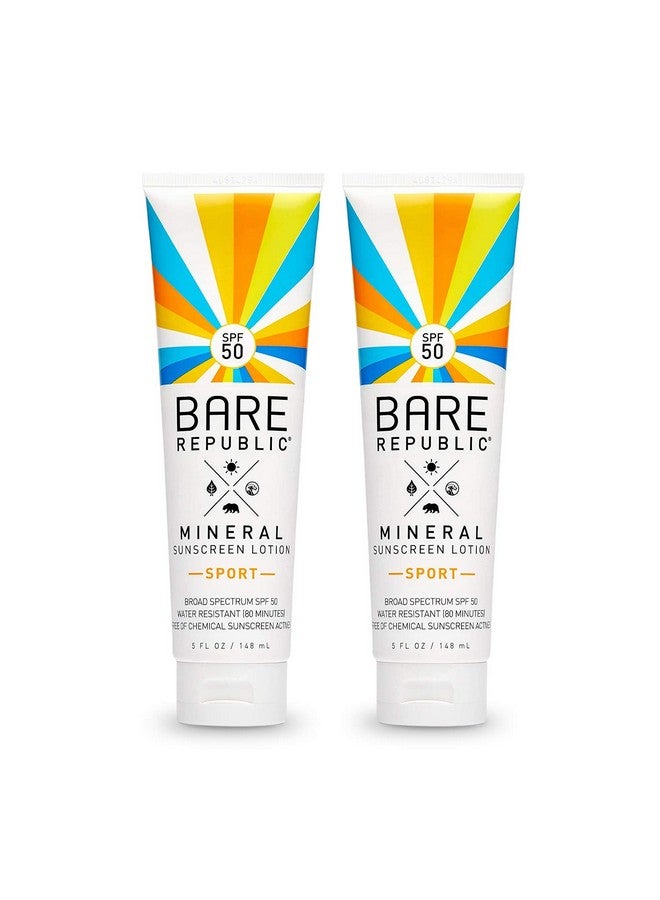 Mineral Spf 50 Sport Sunscreen Lotion. Natural Vanilla Coconut Scented Lightweight And Sheer Sunscreen Lotion .5 Ounces 2 Pack