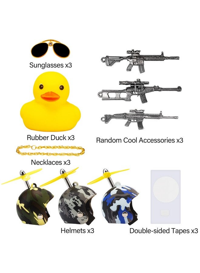 3 Pack Car Rubber Duck Cute Yellow Windbreaking Ducks Dashboard Decorations Small Ornaments With Propellers Glasses Gold Chain (Yellowcamouflage)