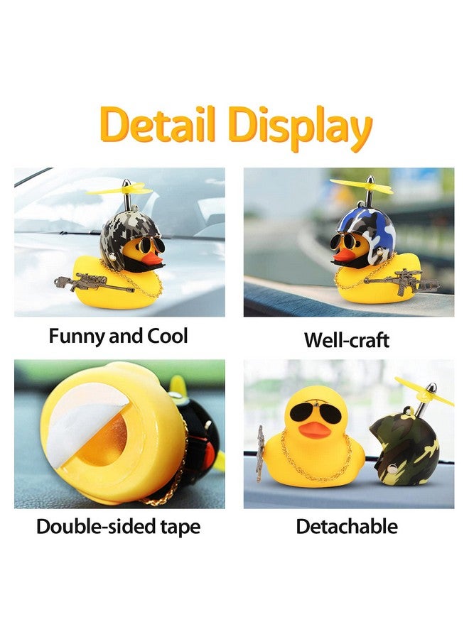 3 Pack Car Rubber Duck Cute Yellow Windbreaking Ducks Dashboard Decorations Small Ornaments With Propellers Glasses Gold Chain (Yellowcamouflage)