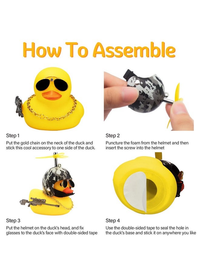 3 Pack Car Rubber Duck Cute Yellow Windbreaking Ducks Dashboard Decorations Small Ornaments With Propellers Glasses Gold Chain (Yellowcamouflage)