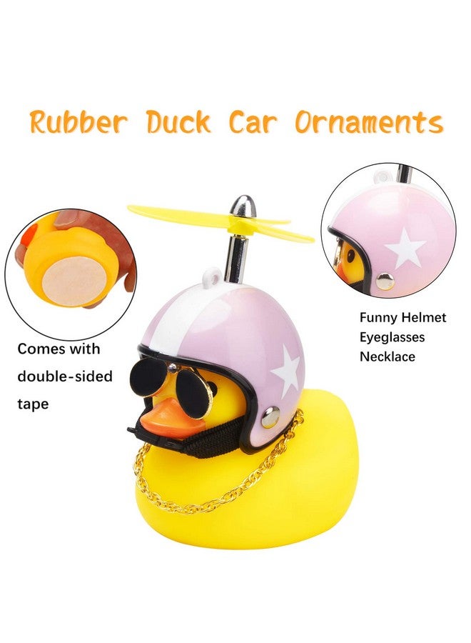 Car Duck Rubber Duck Car Decorations Dashboard 2Pack Small Duck Ornaments With Propellers Glasses Gold Chain
