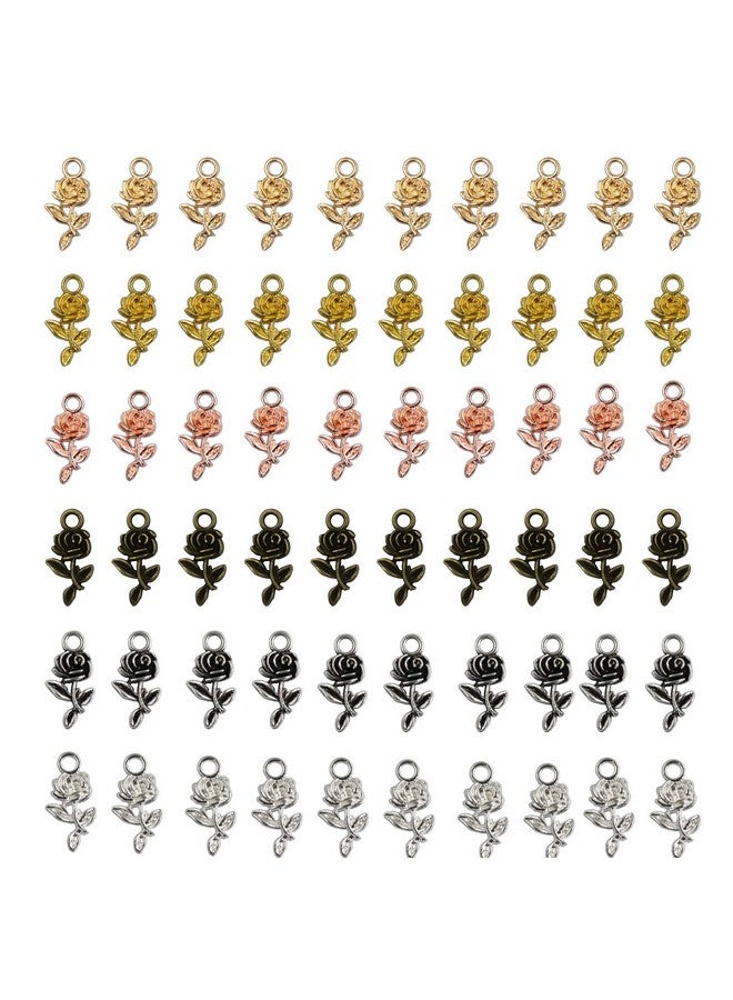 60 Pcs Rose Charm Mini Multicolor Metal Bulk Flower Charms Pendant For Jewelry Making Diy Earring Keychain Necklace Bracelets Jewelry Finding Accessories Supplies