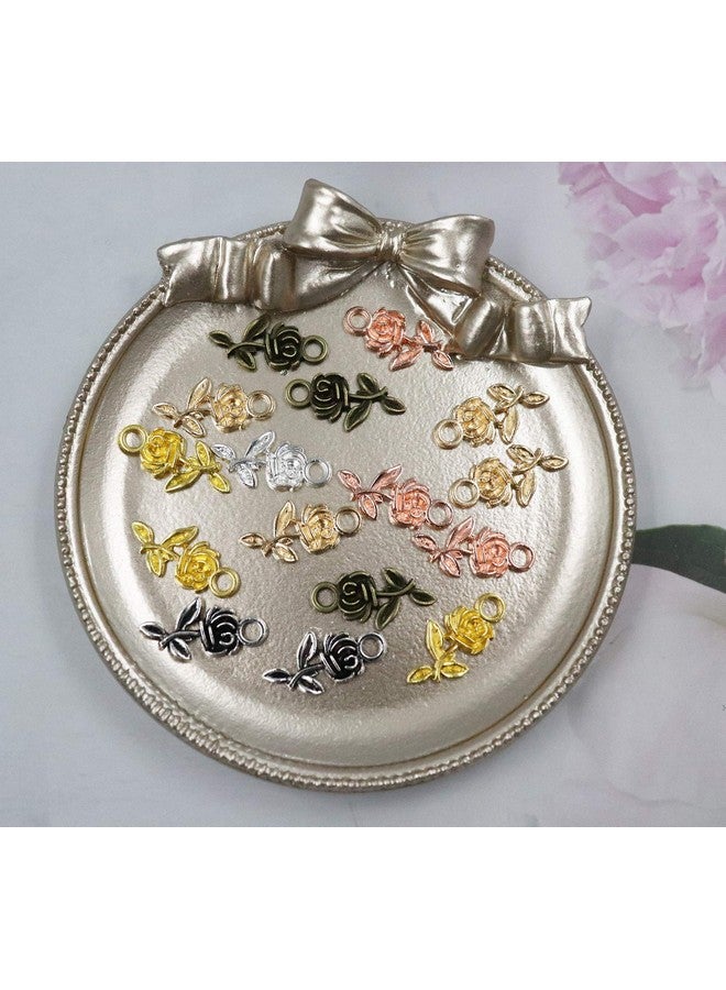 60 Pcs Rose Charm Mini Multicolor Metal Bulk Flower Charms Pendant For Jewelry Making Diy Earring Keychain Necklace Bracelets Jewelry Finding Accessories Supplies