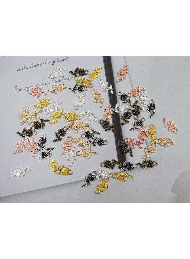 60 Pcs Rose Charm Mini Multicolor Metal Bulk Flower Charms Pendant For Jewelry Making Diy Earring Keychain Necklace Bracelets Jewelry Finding Accessories Supplies