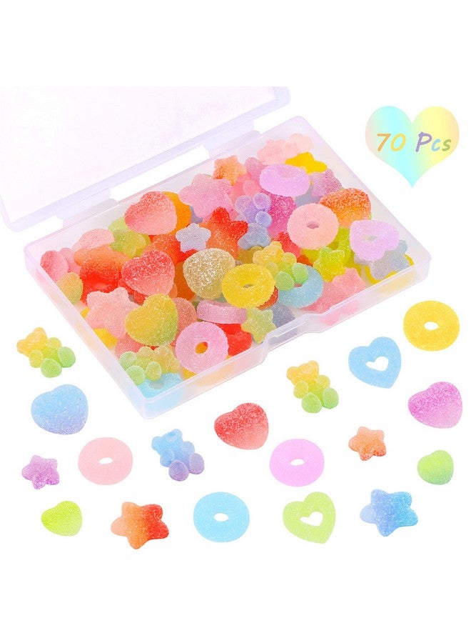 70 Pcs Mixed Candy Charms Soft Jelly Sugar Resin Flatback Beads Pendants Mini Assorted Jelly Buttons Heart Star Candy Bear Doughnut Shaped Charm With Box For Diy Crafts Phone Case Nail Art