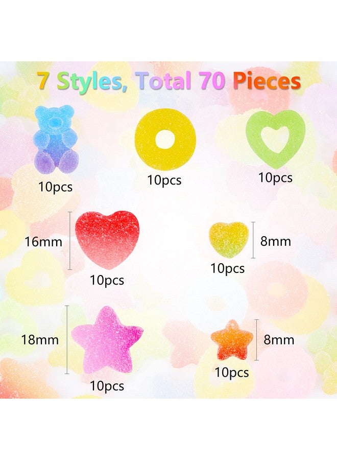 70 Pcs Mixed Candy Charms Soft Jelly Sugar Resin Flatback Beads Pendants Mini Assorted Jelly Buttons Heart Star Candy Bear Doughnut Shaped Charm With Box For Diy Crafts Phone Case Nail Art