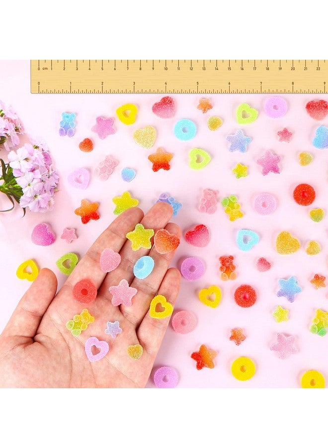 70 Pcs Mixed Candy Charms Soft Jelly Sugar Resin Flatback Beads Pendants Mini Assorted Jelly Buttons Heart Star Candy Bear Doughnut Shaped Charm With Box For Diy Crafts Phone Case Nail Art