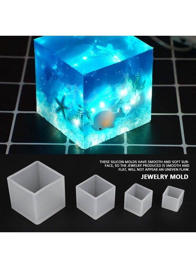 Resin Silicone Set4 Pcs Different Sizes Cube Silicone Resin Casting For Diy Ornaments Crafts