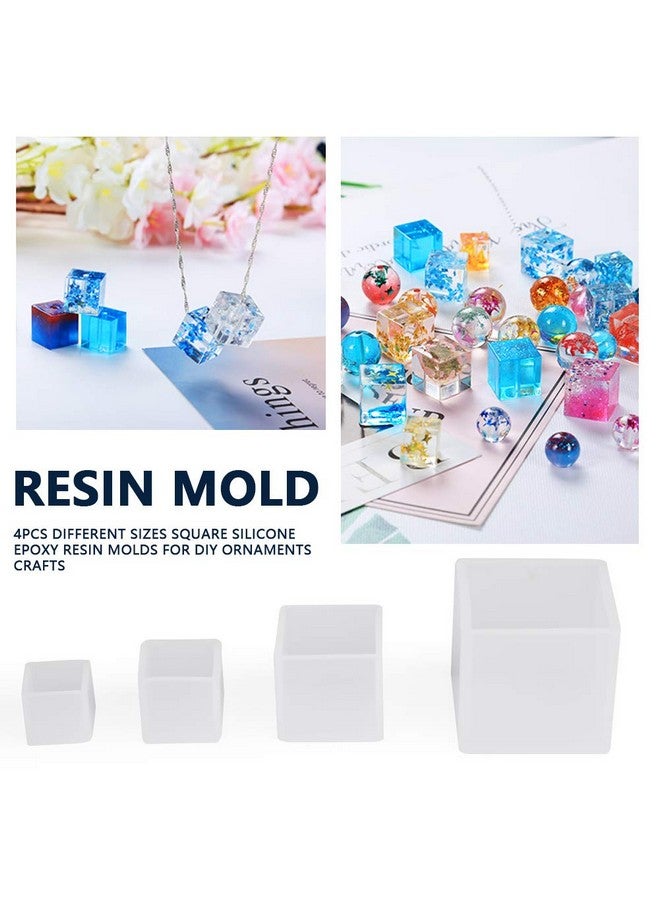 Resin Silicone Set4 Pcs Different Sizes Cube Silicone Resin Casting For Diy Ornaments Crafts