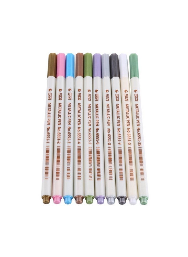 Sta Pen Metallic Painting Pen Set Of 10 Color Art Fine Tip Metallic Colored Pen Supplies Painting Marker For Artists Watercolor